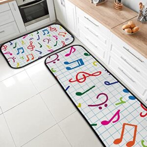 Vantaso Kitchen Floor Mat Rug Music Notes Set of 2 Cushioned Non-Slip Comfort Runner Rugs