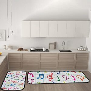 Vantaso Kitchen Floor Mat Rug Music Notes Set of 2 Cushioned Non-Slip Comfort Runner Rugs