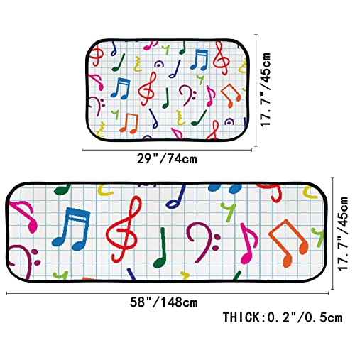 Vantaso Kitchen Floor Mat Rug Music Notes Set of 2 Cushioned Non-Slip Comfort Runner Rugs