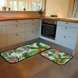 Vantaso Kitchen Floor Mat Rug Tropical Pineapples Palm Flowers Set of 2 Cushioned Non-Slip Comfort Runner Rugs