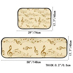 Vantaso Kitchen Floor Mat Rug Beige Wavy Music Notes Set of 2 Cushioned Non-Slip Comfort Runner Rugs