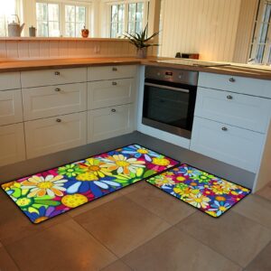 kitchen rugs and mats set of 2 pieces anti fatigue standing mat floral colorful vivid non slip washable comfort flooring carpet runner for kitchen home