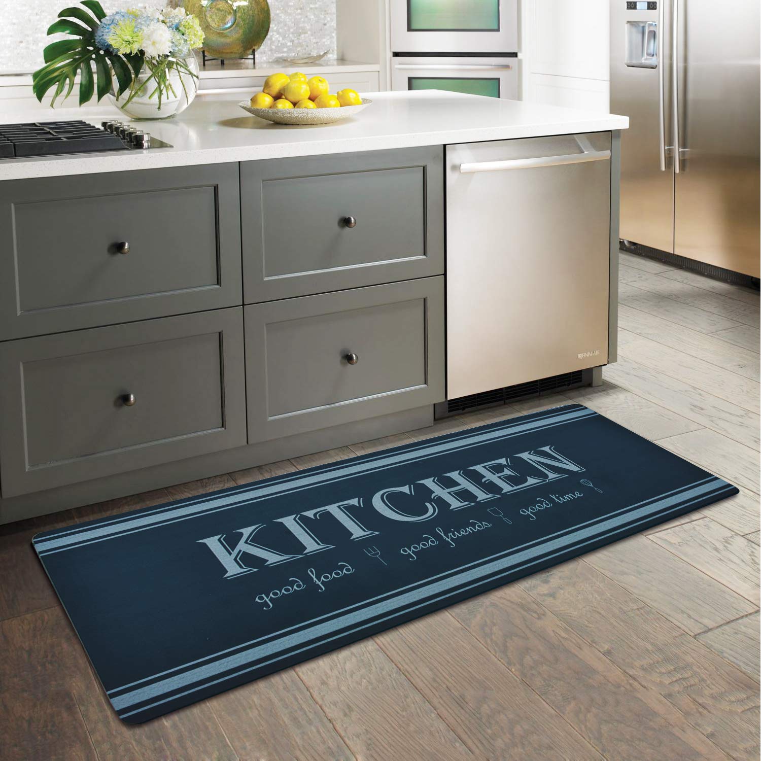 Callerpan Lacomfy Kitchen Runner Rug Non Slip Kitchen Rug Waterproof Rubber Backing Floor Mats Heavy Duty Comfort Standing Mats for Farmhouse Kitchen,Blue 20x48 in