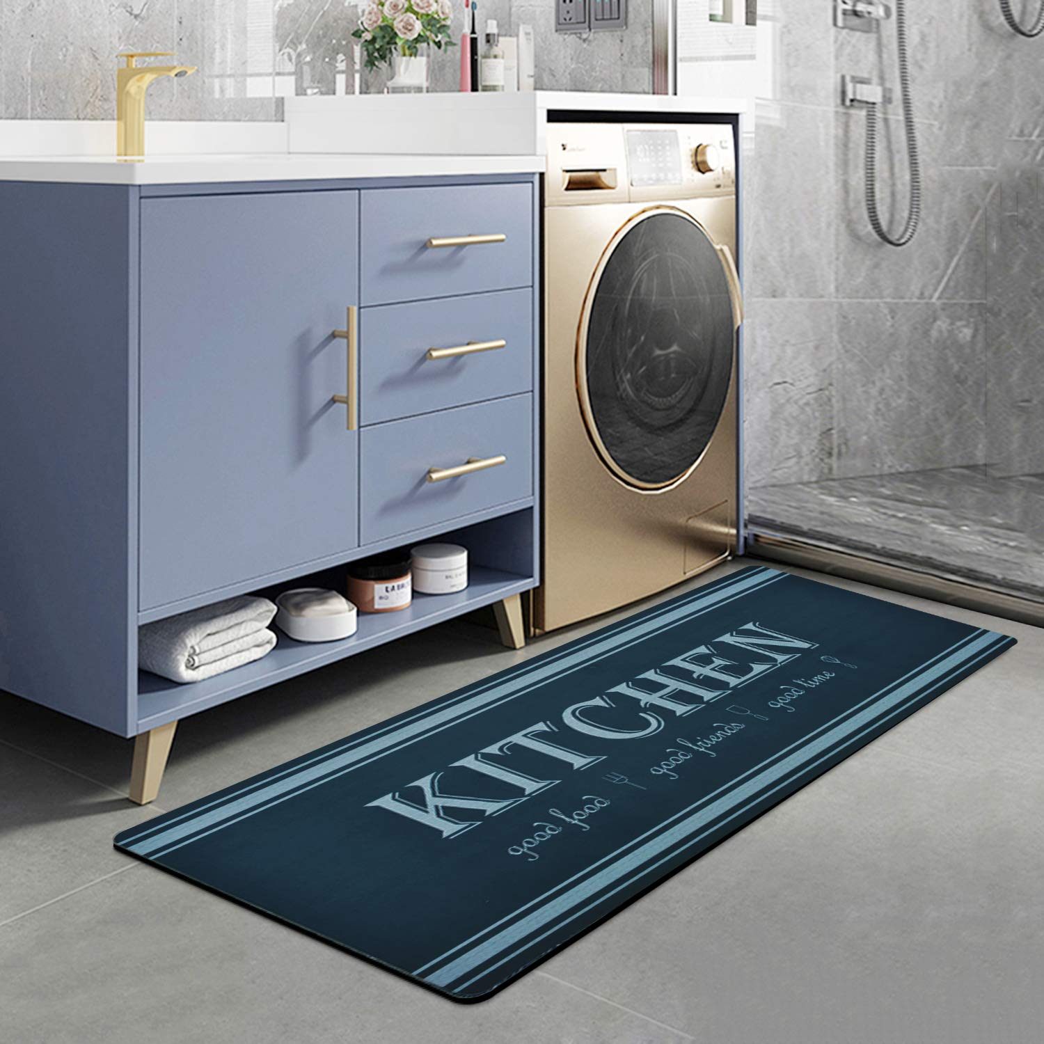 Callerpan Lacomfy Kitchen Runner Rug Non Slip Kitchen Rug Waterproof Rubber Backing Floor Mats Heavy Duty Comfort Standing Mats for Farmhouse Kitchen,Blue 20x48 in