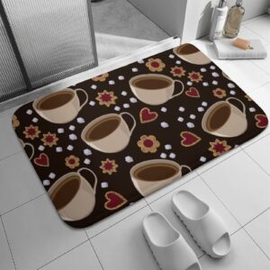 gemgam retro coffee sugar kitchen mat non slip washable absorbent quick dry heart flower bath mat soft thick for kitchen bathroom living room bedroom entrance laundry 20"x32"