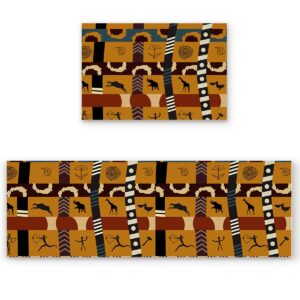 leo bon kitchen rugs set of 2 comfort floor mats african style tribe print machine washable carpet for kitchen floor, entryway, hallway and dining room