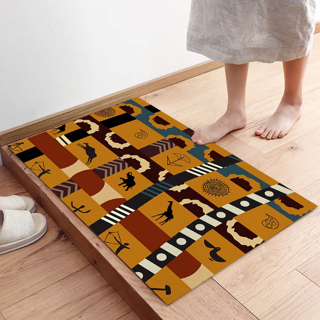 LEO BON Kitchen Rugs Set of 2 Comfort Floor Mats African Style Tribe Print Machine Washable Carpet for Kitchen Floor, Entryway, Hallway and Dining Room