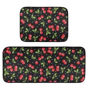 alaza japanese cute red cherry kitchen rug set, 2 piece set, non-slip floor mat for living room bedroom dorm home decor, 19.7 x 27.6 inch + 19.7 x 47.2 inch