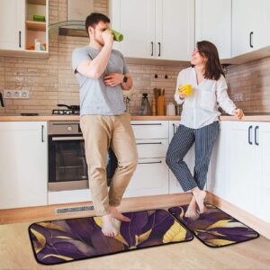 NFMILI (Luxury Purple Leaves) Kitchen Mat 2 PCS Cushioned Anti-Fatigue Kitchen Rug, Waterproof Non-Slip Floor Mats Thick Ergonomic Comfort Standing Mat for Kitchen Sink Laundry room bedroom living roo