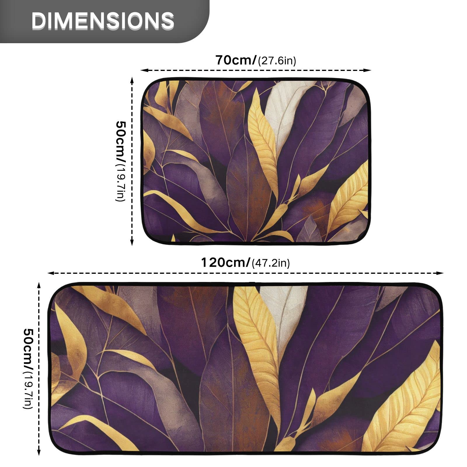 NFMILI (Luxury Purple Leaves) Kitchen Mat 2 PCS Cushioned Anti-Fatigue Kitchen Rug, Waterproof Non-Slip Floor Mats Thick Ergonomic Comfort Standing Mat for Kitchen Sink Laundry room bedroom living roo