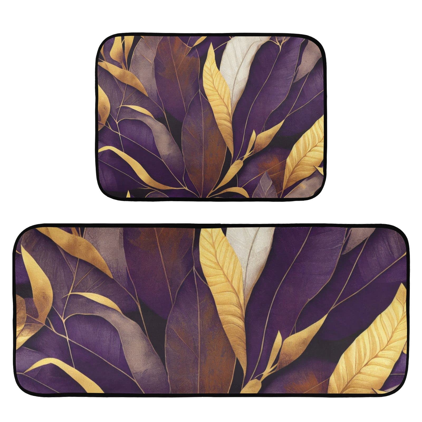 NFMILI (Luxury Purple Leaves) Kitchen Mat 2 PCS Cushioned Anti-Fatigue Kitchen Rug, Waterproof Non-Slip Floor Mats Thick Ergonomic Comfort Standing Mat for Kitchen Sink Laundry room bedroom living roo