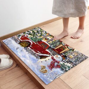 Christmas Kitchen Rugs and Mats Set of 2 Christmas Snowman Winter New Year Red Truck Xmas Tree Anti Fatigue Floor Mat Area Runner Rug for Kitchen Sink Living Room Bedroom 16"x24"+16"x47"