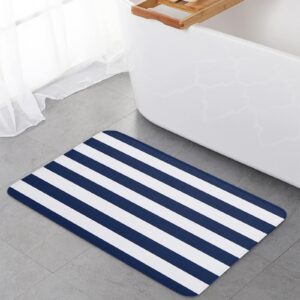 Anti-Fatigue Kitchen Mats Standing Rugs Set of 2 Simple Navy Blue and White Striped Non-Slip Area Runner Floor Doormat Ocean Nautical Theme Washable Cushioned Carpet for Bedroom Bathroom Decor