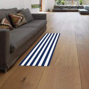 Anti-Fatigue Kitchen Mats Standing Rugs Set of 2 Simple Navy Blue and White Striped Non-Slip Area Runner Floor Doormat Ocean Nautical Theme Washable Cushioned Carpet for Bedroom Bathroom Decor