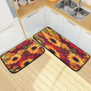 vintage summer sunflowers kitchen mat rugs set of 2 red leaves comfort floor runner anti fatigue non slid cushioned kitchen carpet rug for living room laundry hallway home decor