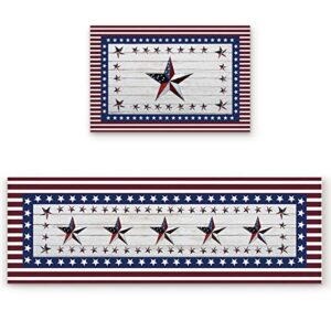 independence day kitchen rugs sets 2 piece floor mats american usa flag day theme stars red stripe doormat non-slip rubber backing area rugs carpet inside door mat pad sets-15.7" x 23.6"+15.7" x 47.2"