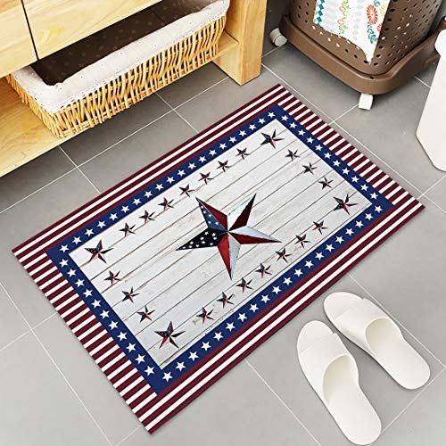 Independence Day Kitchen Rugs Sets 2 Piece Floor Mats American USA Flag Day Theme Stars Red Stripe Doormat Non-Slip Rubber Backing Area Rugs Carpet Inside Door Mat Pad Sets-15.7" x 23.6"+15.7" x 47.2"