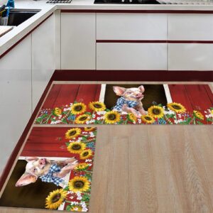 bestlives kitchen rug sets farmhouse sunflower pig 2 piece non-slip kitchen mat rustic farm barn doormat area runner carpet set absorbent bath floor mat 15.7x23.6in+15.7x47.2in