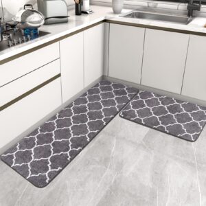 bairui® 2 piece kitchen rugs and mats non skid washable kitchen runner carpet set moroccan super absorbent soft microfiber kitchen mat for floor bathroom laundry office (gray, 48"x17"+24"x17")