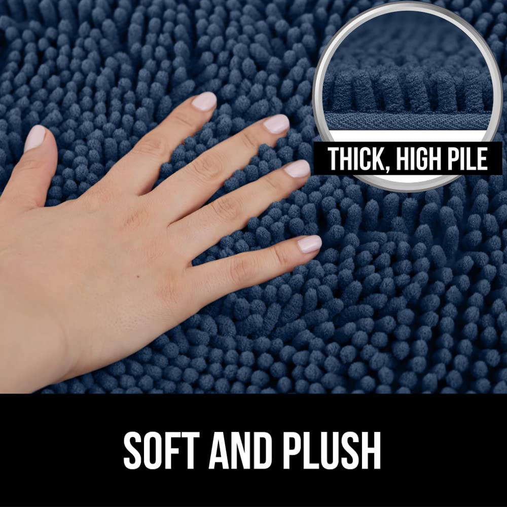 Gorilla Grip Bath Rug and Area Rug Set, Bath Rug Size 30 x 20 in, Shaggy Machine Washable Mats, Area Rug Set Size 22 x 19 x 15 in and 30x20, Absorbent Washable Mats, Both in Navy, 2 Item Bundle