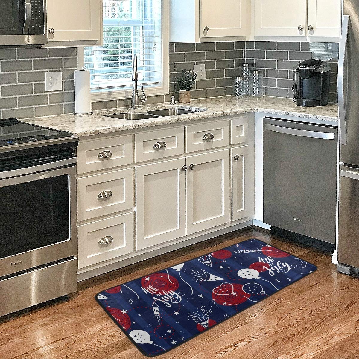 4Th of July Kitchen Rug American Independence Day Door Mat Non-Slip Patriotic Memorial Day Bath Rug Home Decor Runner Floor Mat Carpet for Kitchen Living Bedroom 39 x 20 Inch