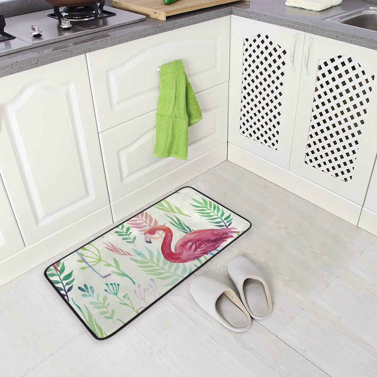 Kitchen Sink Mats Floor Rug - Flamingo Non Slip Kitchen Mats Cushioned Washable Anti-Fatigue Kitchen Carpets 20x20in for Kitchen Home Decoration Bathroom