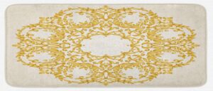 ambesonne victorian kitchen mat, traditional floral oval ornament of baroque elements in turkish and ottoman style curlicue art, plush decorative kitchen mat with non slip backing, 47" x 19", cream
