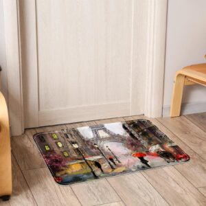 paris eiffel tower oil painting bath rugs absorbent non slip door mats soft carpet washable doormat for kitchen bathroom entry way decor accessories 31"x20"