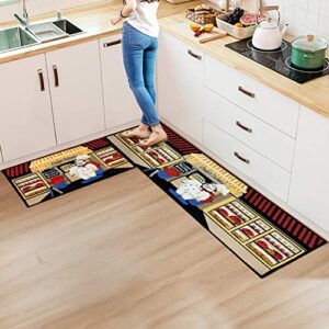 famifirst kitchen rug 2 piece non slip kitchen mat latex backing door mat floor mat kitchen decor set, 16''x47''+16''x23'', bread chef