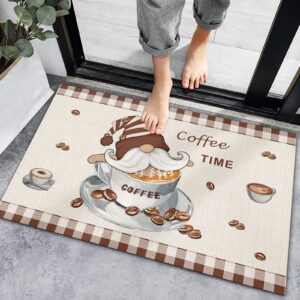 indoor doormat absorbent bath rugs entrance non slip front door mat gnome coffee bean cup time on retro kitchen carpets cafe dwarf buffalo plaid floor mats for bathroom bedroom living room 16x24in