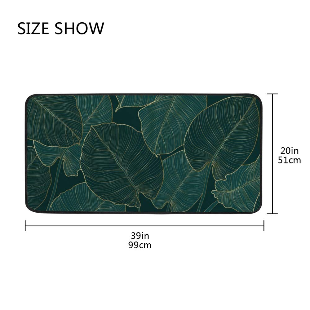 Kitchen Rugs Floor Standing Mats Absorbent Non Slip Cushioned Sink Office Desk Laundry ﻿Green Monstera Area Rugs Water Absorbent Balcony Porch Home Decor 39x20 inch