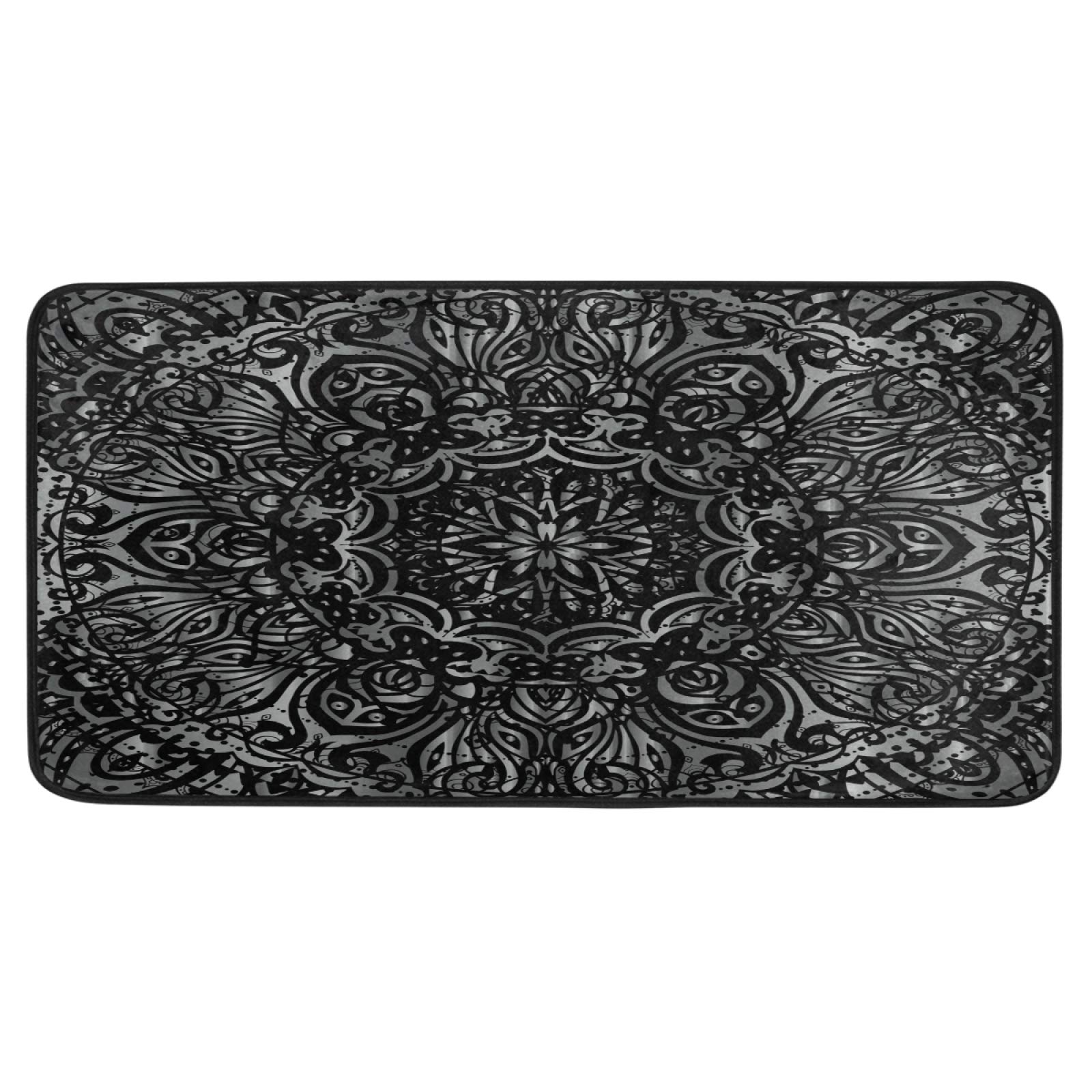 ALAZA Black and Silver Mandala Kitchen Rugs Non Slip Soft Kitchen Floor Mats Standing Mat Bath Rug Runner Doormats Carpet for Home Decor 39 X 20 inch