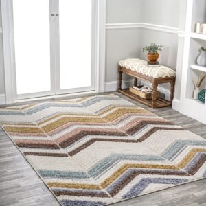 JONATHAN Y SNT101A-3 Elin Chevron High-Low Indoor Area -Rug, Modern, Contemporary, Farmhouse Easy -Cleaning,Bedroom,Kitchen,Living Room,Non Shedding, Multi/Cream, 3 X 5