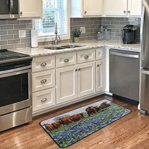 cows bluebonnets spring kitchen rugs cattle animal bath mat for bathroom absorbent non skid washable standing floor desk mat runner carpet for home office hallway sink stove laundry 39x20 inches