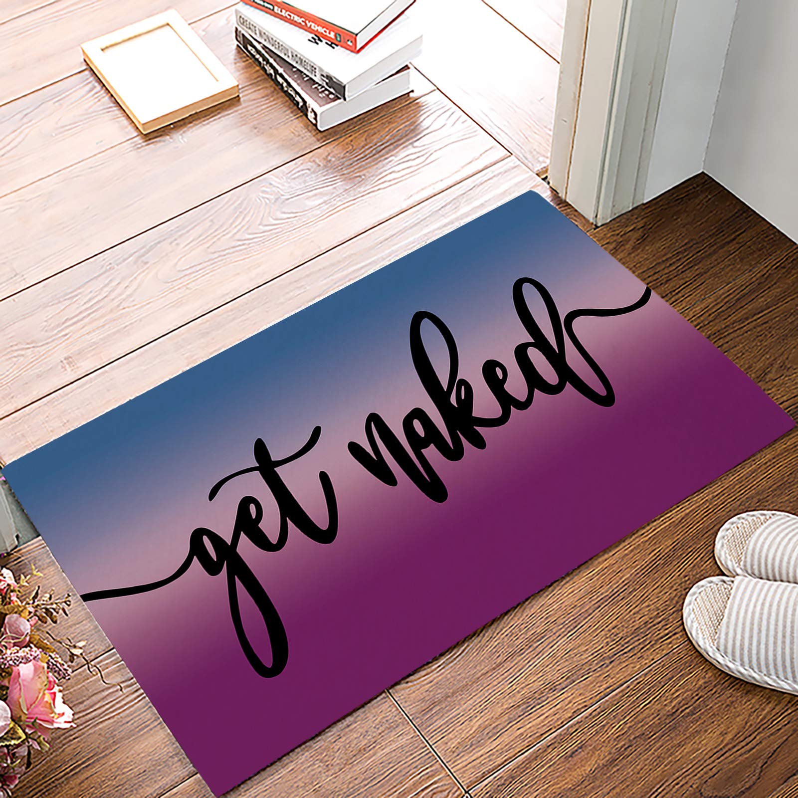 Abstract Gradient Purple Indoor Doormat Bath Rugs Non Slip, Washable Cover Floor Rug Absorbent Carpets Floor Mat Home Decor for Kitchen Bedroom Get-Naked Abstract Modern Oil Paint Art (16x24)