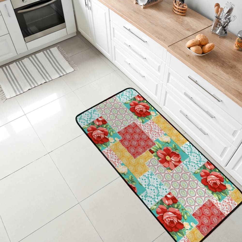 Non Slip Absorbent Kitchen Rugs Retro Red Rose Anti-Fatigue Comfort Standing Soft Mat Indoor Outdoor Entry Rug Floor Carpet 39 x 20 inch