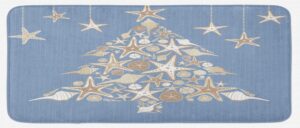 ambesonne christmas kitchen mat, nautical elements sea life theme with noel tree winter season, plush decorative kitchen mat with non slip backing, 47" x 19", beige cream