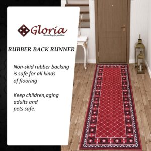 Gloria Non Slip Rubber Back Checkered Design Kitchen Rug Kitchen Runner Kitchen Mat Carpet for Kitchen Anti Slip Stair Treads (Checkered-Red, Runner (23"x84"))