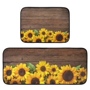 country style sunflower kitchen carpet set 2 piece, 19.7"x27.6"+19.7"x47.2", non-slip kitchen mats and rugs, soft, super absorbent, washable kitchen doormat carpet mat, perfect for kitchen, sink, flo