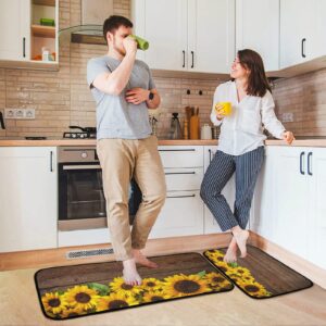 Country Style Sunflower Kitchen Carpet Set 2 Piece, 19.7"x27.6"+19.7"x47.2", Non-Slip Kitchen Mats and Rugs, Soft, Super Absorbent, Washable Kitchen Doormat Carpet Mat, Perfect for Kitchen, Sink, Flo