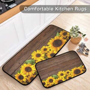 Country Style Sunflower Kitchen Carpet Set 2 Piece, 19.7"x27.6"+19.7"x47.2", Non-Slip Kitchen Mats and Rugs, Soft, Super Absorbent, Washable Kitchen Doormat Carpet Mat, Perfect for Kitchen, Sink, Flo