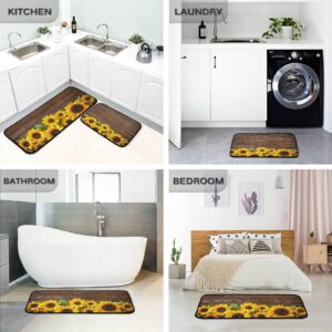 Country Style Sunflower Kitchen Carpet Set 2 Piece, 19.7"x27.6"+19.7"x47.2", Non-Slip Kitchen Mats and Rugs, Soft, Super Absorbent, Washable Kitchen Doormat Carpet Mat, Perfect for Kitchen, Sink, Flo