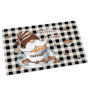 nichpedr welcome rectangular door mat steaming coffee gnome cocoa bean vintage farm grid entrance way rugs doormats soft non-slip washable bath rugs floor mats for home bathroom kitchen 16x24 inch