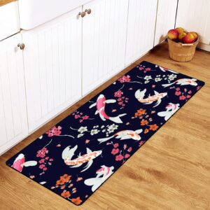 tsytma koi fish pattern kitchen rug non-slip decor absorbent bloom pattern kitchen floor mat bathroom rug waterproof runner rug 39"x20"