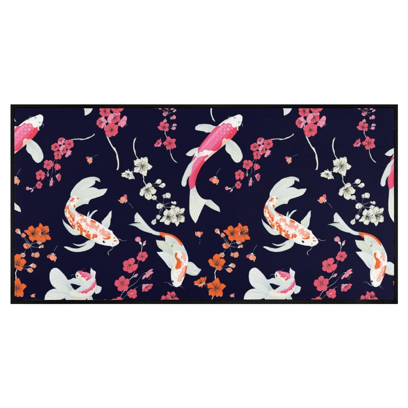 TsyTma Koi Fish Pattern Kitchen Rug Non-Slip Decor Absorbent Bloom Pattern Kitchen Floor Mat Bathroom Rug Waterproof Runner Rug 39"x20"