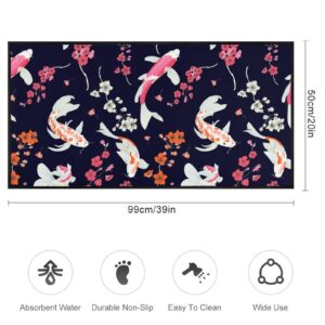 TsyTma Koi Fish Pattern Kitchen Rug Non-Slip Decor Absorbent Bloom Pattern Kitchen Floor Mat Bathroom Rug Waterproof Runner Rug 39"x20"