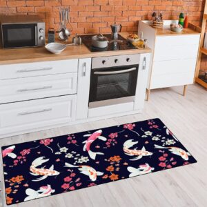 TsyTma Koi Fish Pattern Kitchen Rug Non-Slip Decor Absorbent Bloom Pattern Kitchen Floor Mat Bathroom Rug Waterproof Runner Rug 39"x20"