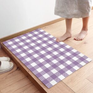 Kitchen Rugs, Purple and White Buffalo Check Plaid Gingham Farmhouse Decoration Non Slip Runner Rug Mat for Floor, Kitchen, Bedside, Sink, Office, Laundry, Set of 2