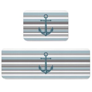 infinidesign 2 piece kitchen mats and rugs cushioned anti-fatigue floor mat sea non-slip chef mat kitchen rug floor rugs nautical anchor with blue grey stripes