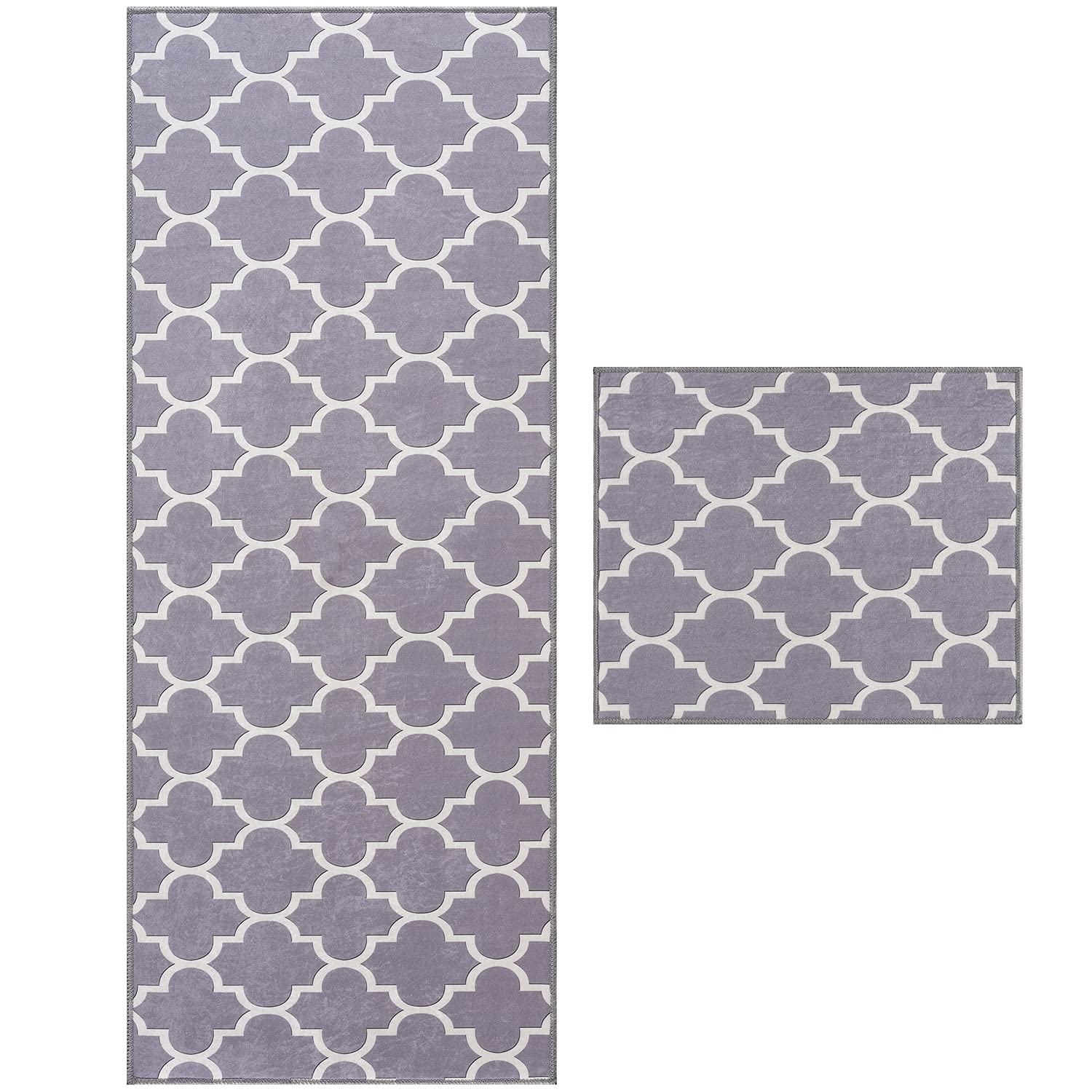 wunderlin Trellis Kitchen Runner Rugs Collection Non-Slip Kitchen Washable Rugs for Kitchen Floor Set Carpet Kitchen Rugs Sets of Two (Grey)